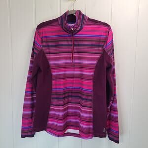 Lands' End Women's 1/2 Zip Shirt Jacket Purple Pink Stripe Athletic Size Large